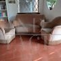 1950s lounge with sofa and armchairs in beige velvet