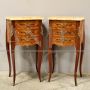 Pair of inlaid Napoleon III bedside tables, with bronzes and marble top