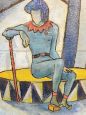 Polychrome enamel painting with circus figure signed Maresca