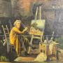Antique painting depicting a painter's studio, France 1850s