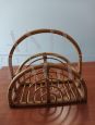 Mid-Century magazine rack in wicker and bamboo
