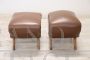 Pair of vintage brown leatherette footrest ottomans from the 1950s