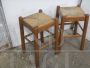 Pair of rustic elm stools with straw seat, 1980s