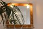 Vintage bamboo mirror with lights and shelf, Italy 1970s
