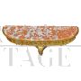 Antique style wall mounted console table in gilded wood and marble