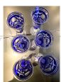 Set of 12 glasses and goblets in finely decorated blue Murano glass, Italy 1970s