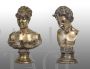 Pair of antique sculptures of busts in solid silver signed Gemito