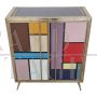 Small two-door bar cabinet sideboard covered in colored glass    
