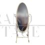 Adjustable oval floor mirror in ivory-colored metal