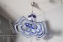 Mazzega Murano glass blue and white bell chandelier, 1970s