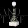 Pair of bronze outdoor lamps with Roman style sculptures on marble base