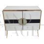 Small sideboard cabinet with 2 doors in black and white glass