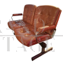 Vintage waiting room chairs in steel and brown skai leather, 1970s