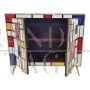 Mondrian style two-door sideboard in Murano glass