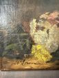 Antique small oil painting on canvas with still life, 19th century