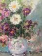Pietro Augusto Cassina - painting with vase of flowers, oil on masonite from the 1970s                            