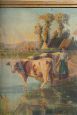 Antique French painting with pastoral scene, signed