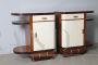 Pair of art deco bedside tables in walnut and parchment, 1940s