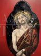 Antique Limoges porcelain plaque with enameled Christ, mid 19th century                            