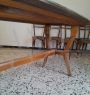 Vintage Italian dining room with glass top table and 6 chairs, 1950s