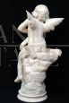 Antique Napoleon III alabaster sculpture depicting a winged cherub