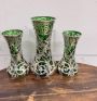 Triptych of Art Nouveau vases in green glass and silver, 1930s