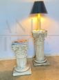 Pair of Travertine marble columns with Corinthian style capitals, Italy 1940s