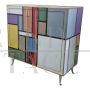 Credenza in stile vintage a due ante in vetro colorato                            