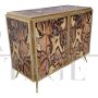 Illuminated glass sideboard with bark pattern