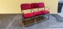 Row of 3 red velvet Italian theater chairs from the 1930s