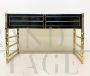 Vintage black glass and brass console desk, 1970s