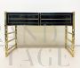 Vintage black glass and brass console desk, 1970s