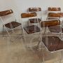 Set of 6 70s folding chairs in metal and smoked plexiglass