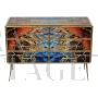 Dresser with six drawers in multicolored glass with abstract pattern