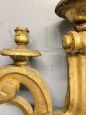 Antique pair of large gilded and carved wooden wall lights, 19th century