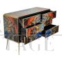 Dresser with six drawers in multicolored glass with abstract pattern