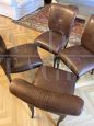 Set of 4 industrial vintage style brown leather armchairs