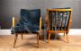 Knoll armchairs in blue velvet