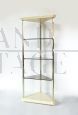 Stillglass corner open bookcase in ivory lacquered wood and smoked glass, 1980