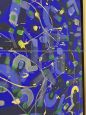 Contemporary abstract painting on canvas in acrylic enamel in shades of blue