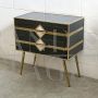 Small two-drawer dresser in black and white glass and brass