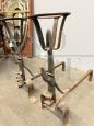 Pair of antique Tuscan andirons in wrought iron, 18th century