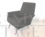 60s Italian mid-century armchair in dark gray fabric, restored