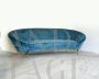 Curved teal blue velvet sofa, 1950s