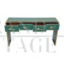 Green glass console table with 4 drawers and gold fish handles
