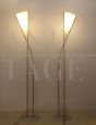 Vintage floor lamp with two intertwined stems in brass and glass                            