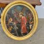 Antique oval painting with Jesus and the Cyrenean, oil on canvas from the 18th century