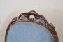 Antique armchair in walnut and light blue fabric, mid-19th century
