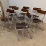 Set of 6 70s folding chairs in metal and smoked plexiglass