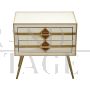 Small two-drawer dresser in ivory-colored glass and brass